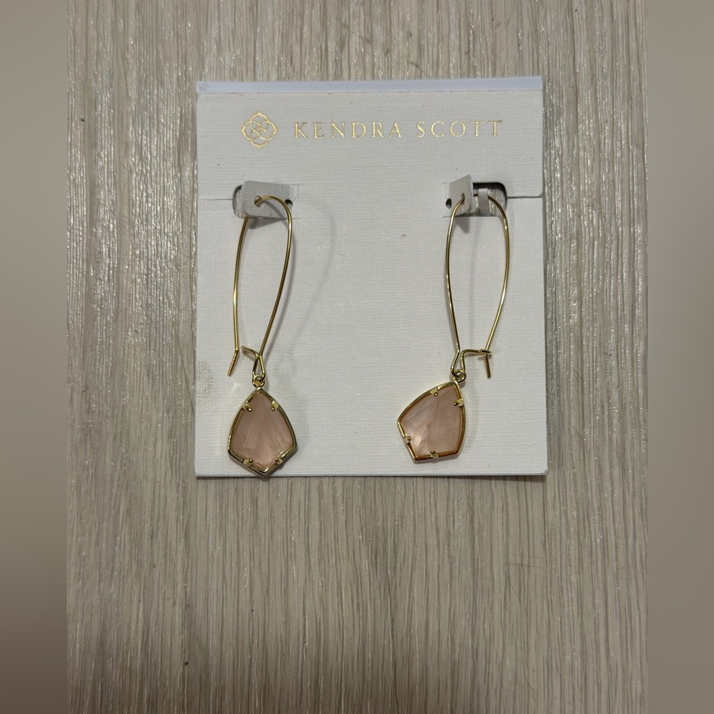 Kendra Scott Gold & Rose Quartz Stone Drop Carrine Earrings - Picture 3 of 7